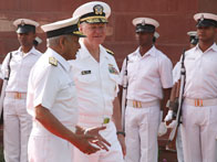 Admiral Nirmal Verma walking down with Admiral Gary Roughead